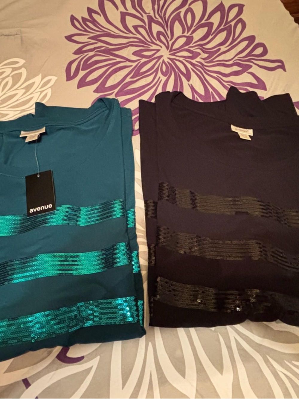 Avenue Teal & Black Sequin Stripe Short-Sleeve Tees